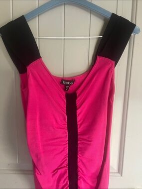 bebe Neon Pink Dress with Black Trimmed Straps